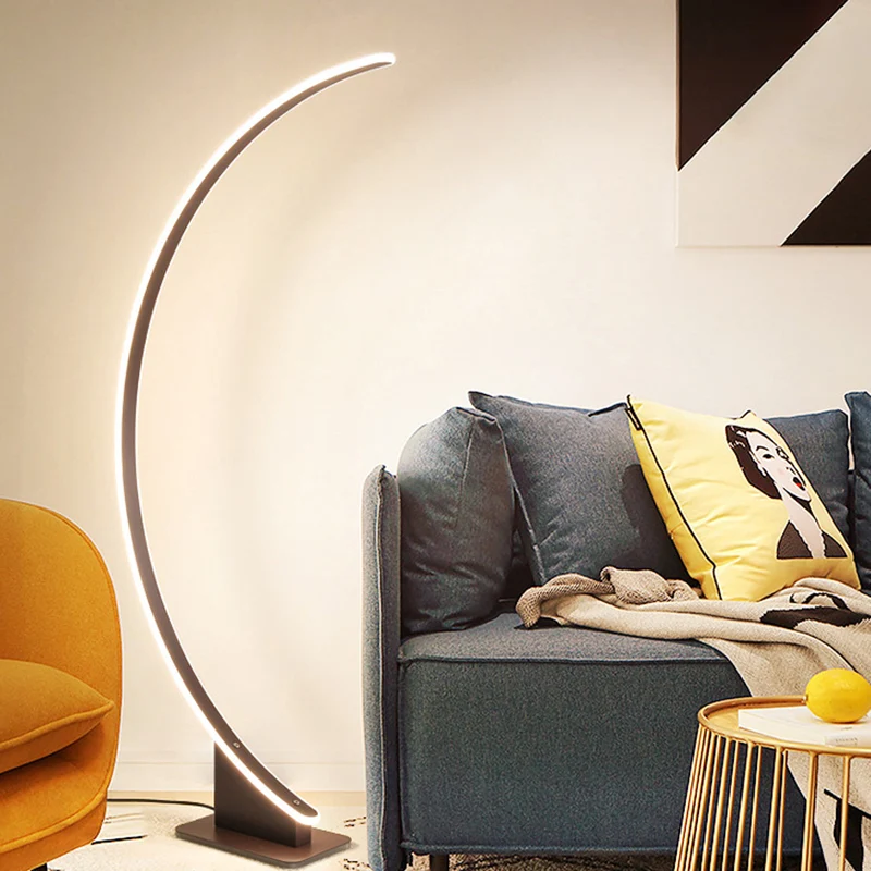 Metallic gebogen vloerverlichting Koffie LED-staande lamp Scandinavische stijl voor naast het bed Clearhalo