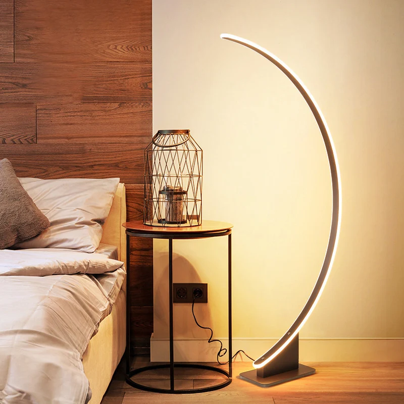 Metallic gebogen vloerverlichting Koffie LED-staande lamp Scandinavische stijl voor naast het bed Clearhalo