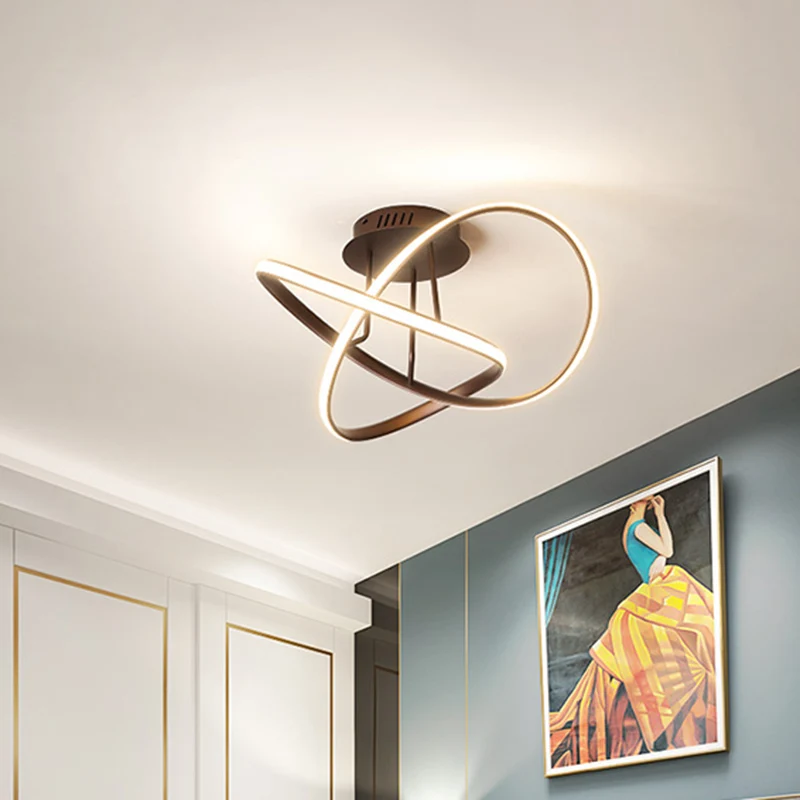 Metallic gedraaid semi-inbouwlicht Scandinavisch zwart/wit/koffie LED dicht bij plafondverlichting voor slaapkamer Clearhalo