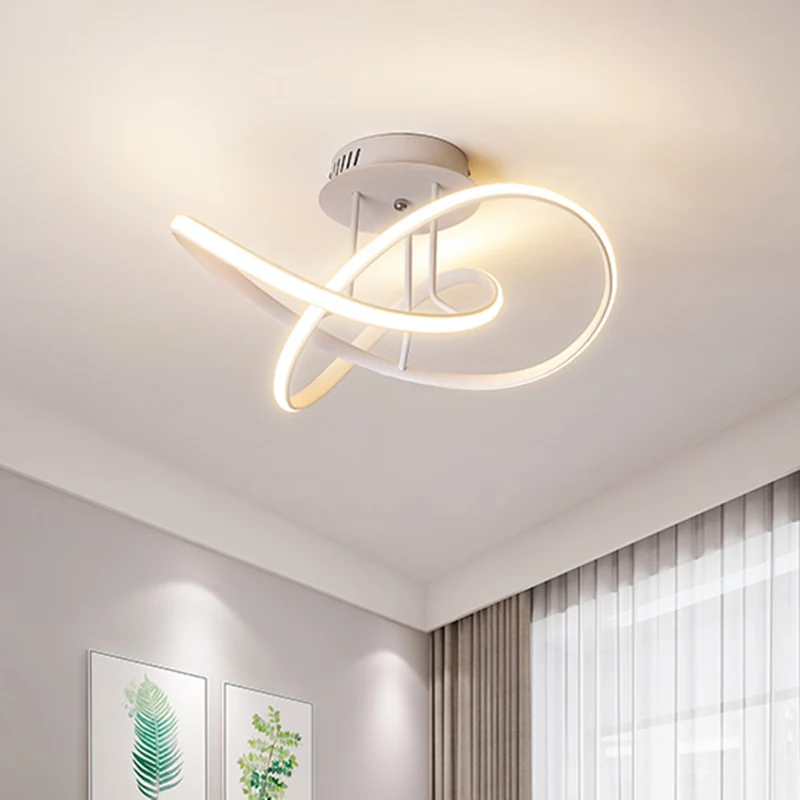Metallic gedraaid semi-inbouwlicht Scandinavisch zwart/wit/koffie LED dicht bij plafondverlichting voor slaapkamer Clearhalo
