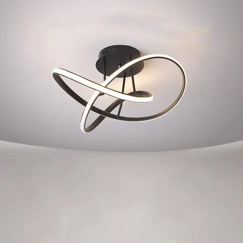 Metallic gedraaid semi-inbouwlicht Scandinavisch zwart/wit/koffie LED dicht bij plafondverlichting voor slaapkamer Clearhalo