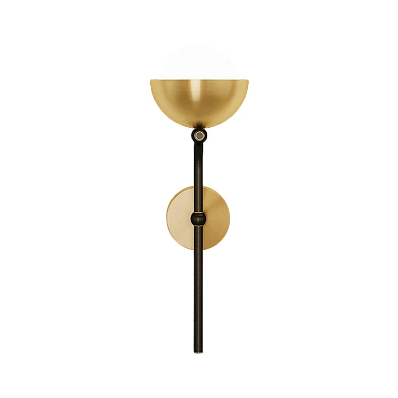 Metallic halfrond wandkandelaar Traditionele 1-koppige zitkamer LED-wandmontagelamp met bol witte glazen kap messing / zwa...
