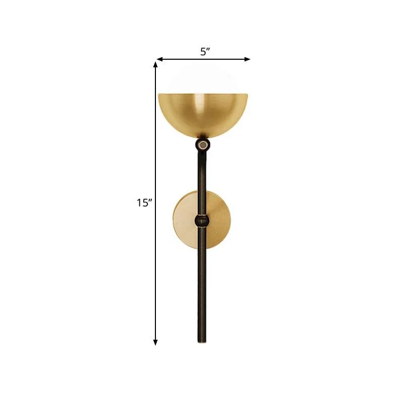 Metallic halfrond wandkandelaar Traditionele 1-koppige zitkamer LED-wandmontagelamp met bol witte glazen kap messing / zwa...