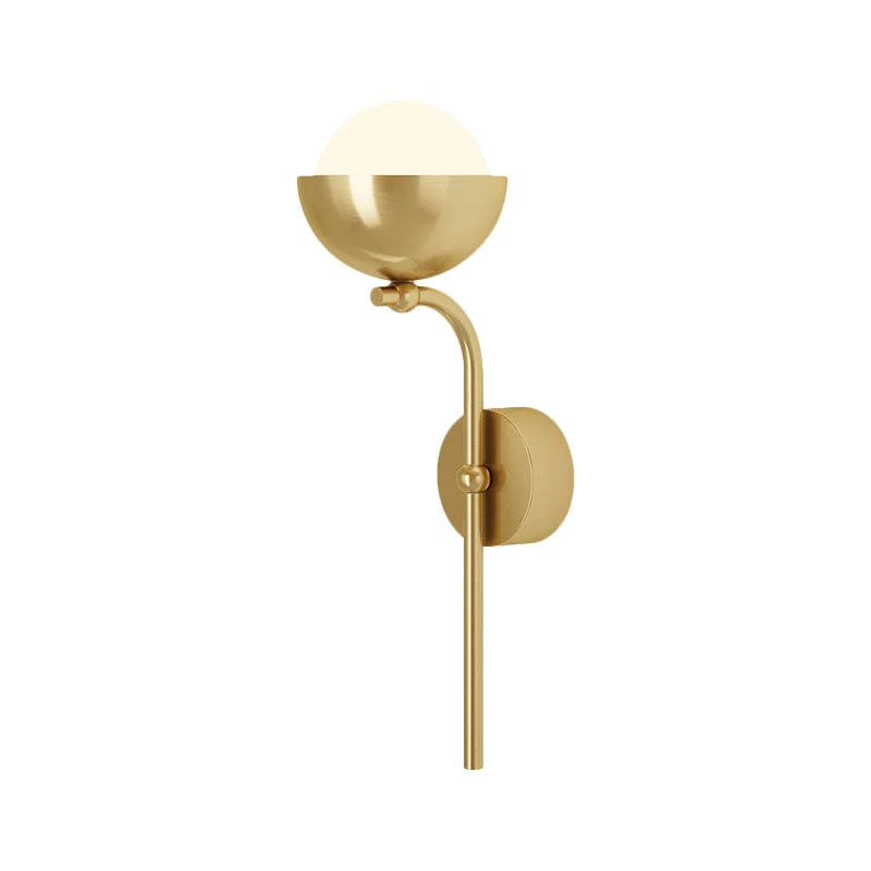 Metallic halfrond wandkandelaar Traditionele 1-koppige zitkamer LED-wandmontagelamp met bol witte glazen kap messing / zwa...