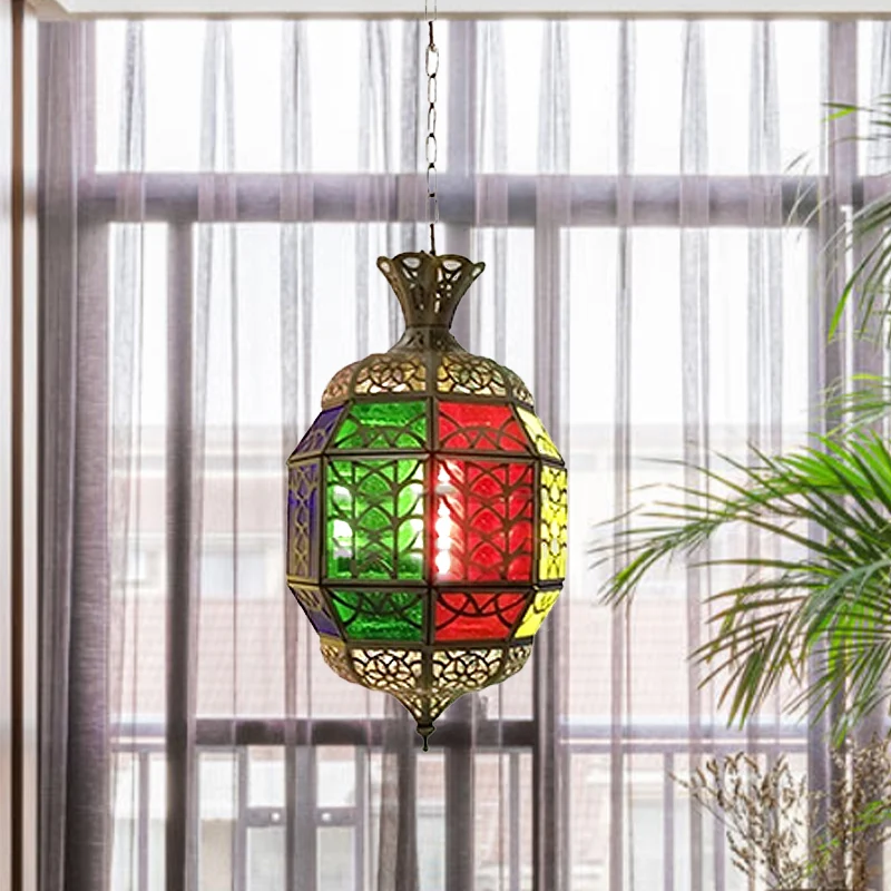 Metallic lantaarn hanglamp vintage 1-lichts balkon hangend plafondverlichting rood Clearhalo