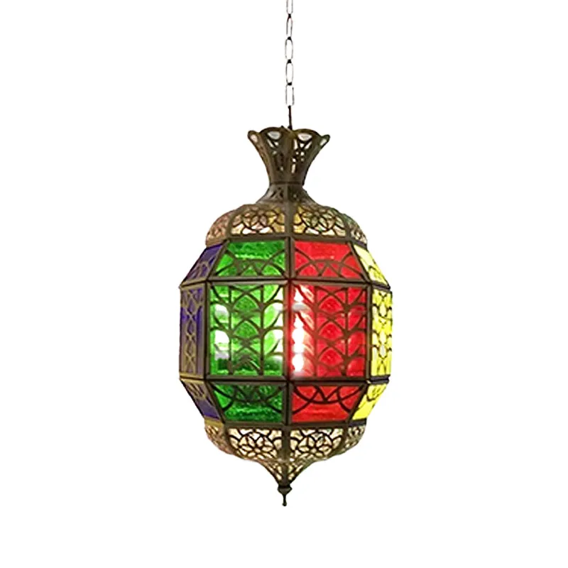 Metallic lantaarn hanglamp vintage 1-lichts balkon hangend plafondverlichting rood Clearhalo