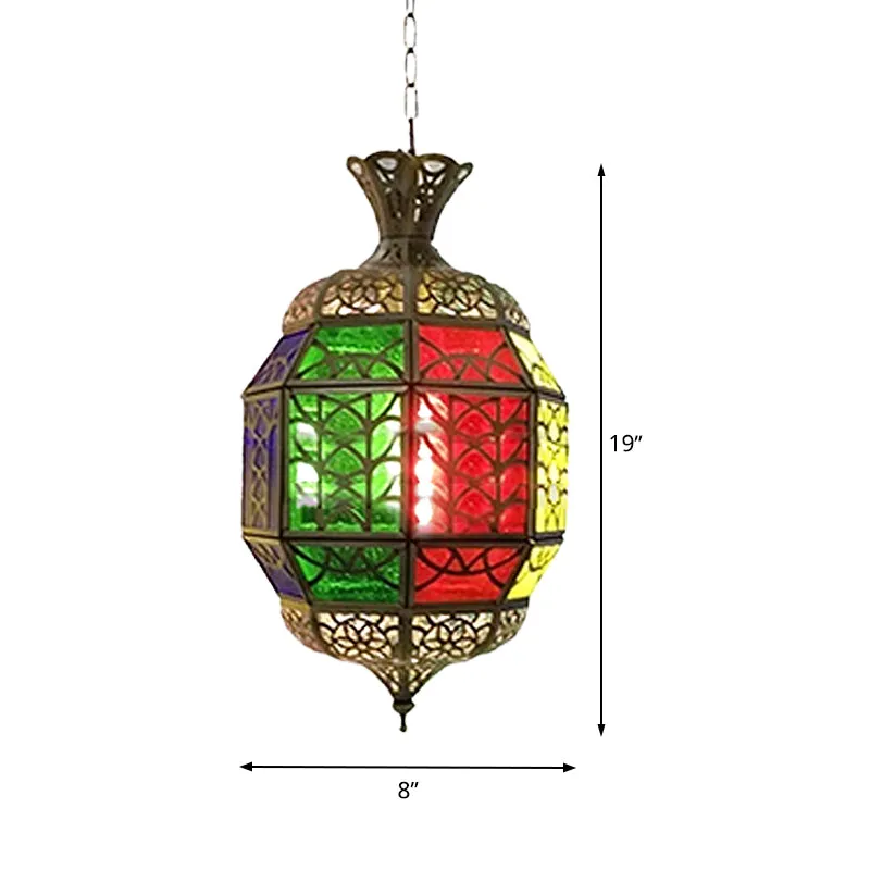 Metallic lantaarn hanglamp vintage 1-lichts balkon hangend plafondverlichting rood Clearhalo