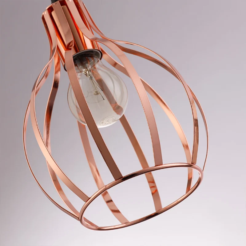 Metallic roségouden hanglamp Global Cage Shade 3-lichts plafondlamp industriële stijl met ronde/lineaire luifel Clearhalo