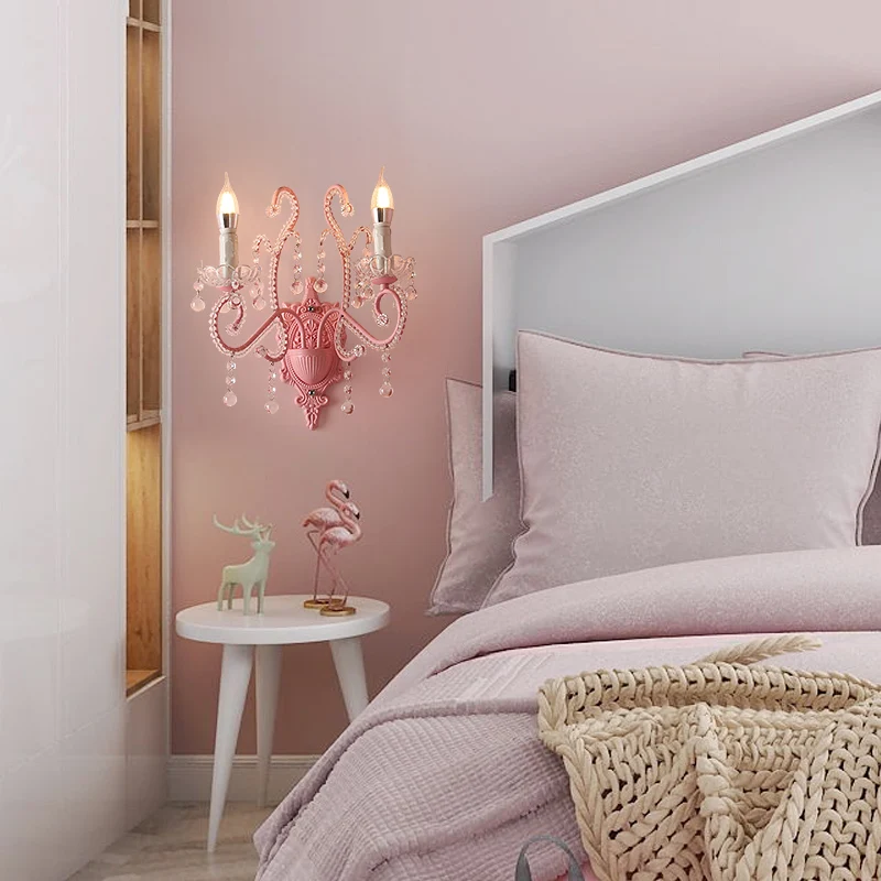 Metallic Scroll Arm Wandlamp Modernistische 1/2 Lichts Wandlamp met Kristallen Bol Deco Roze Clearhalo