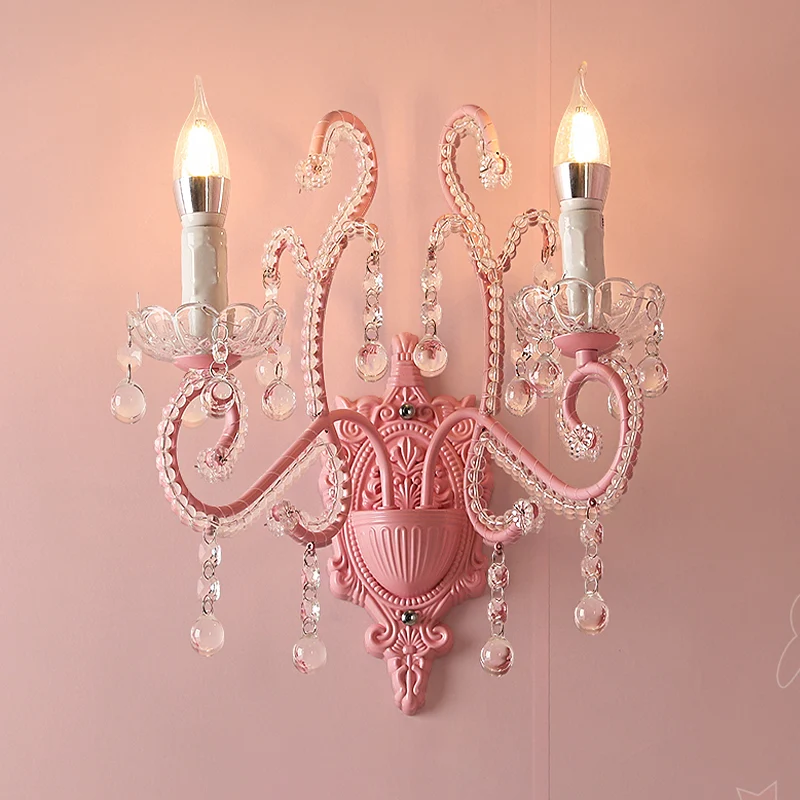 Metallic Scroll Arm Wandlamp Modernistische 1/2 Lichts Wandlamp met Kristallen Bol Deco Roze Clearhalo