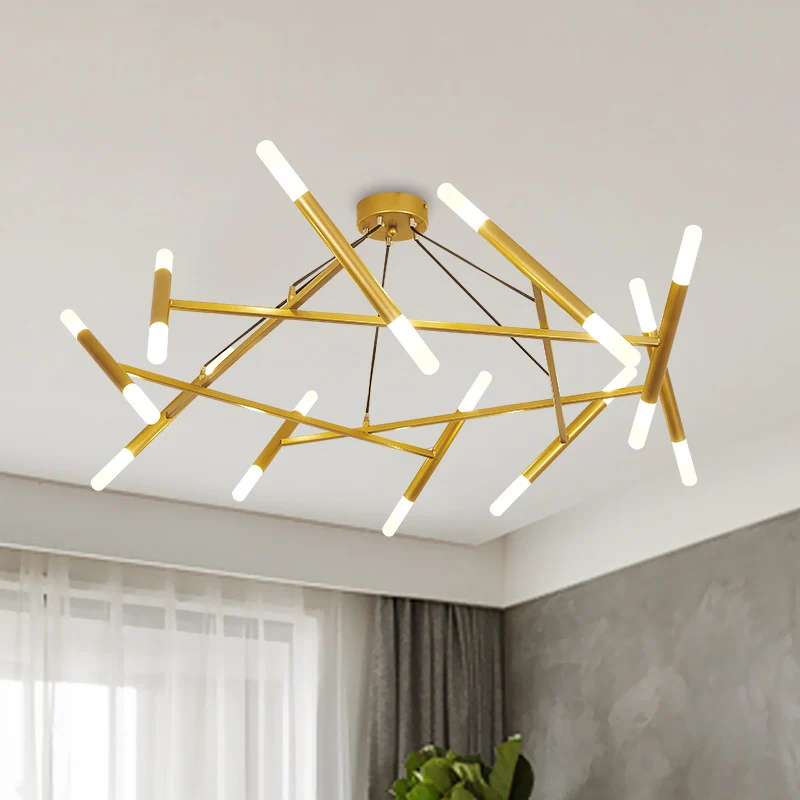 Metallic slanke buis hanglamp eigentijds 20 lampen messing LED-cluster hanglamp Clearhalo
