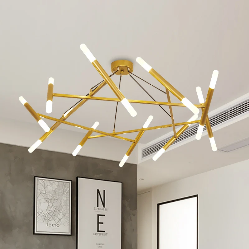 Metallic slanke buis hanglamp eigentijds 20 lampen messing LED-cluster hanglamp Clearhalo