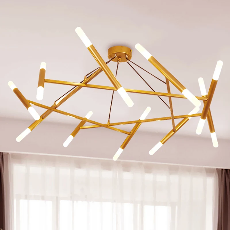 Metallic slanke buis hanglamp eigentijds 20 lampen messing LED-cluster hanglamp Clearhalo