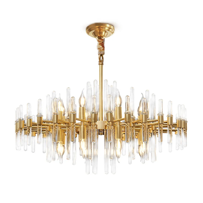 Metallic stralende kroonluchterverlichting Minimalistische gouden hanglamp met kristallen staafdecor Clearhalo