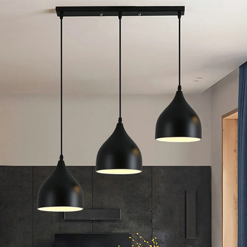 Metallic uiencluster hanglamp eigentijds 3-kops zwarte downlighting met lineaire luifel Clearhalo