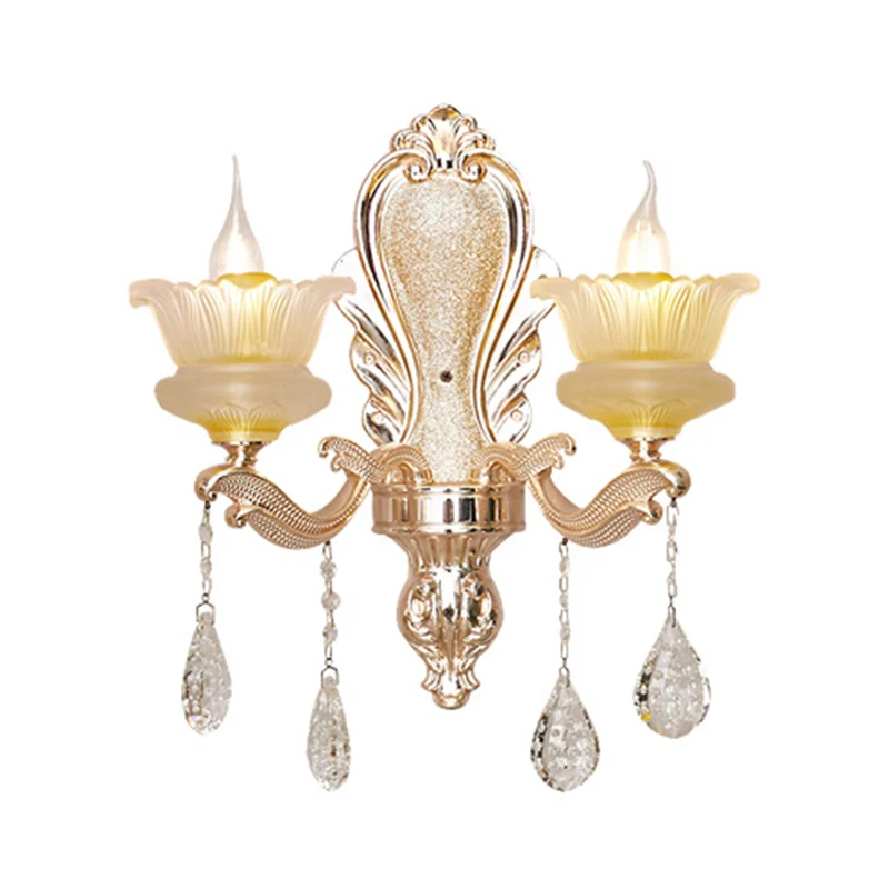 Mid Century Floral Wall Mount Lamp 2-lamps kristallen wandkandelaar verlichting goud voor woonkamer Clearhalo
