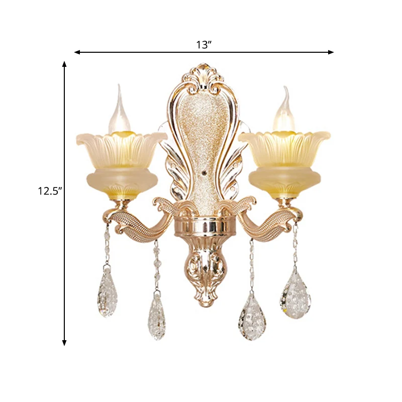 Mid Century Floral Wall Mount Lamp 2-lamps kristallen wandkandelaar verlichting goud voor woonkamer Clearhalo