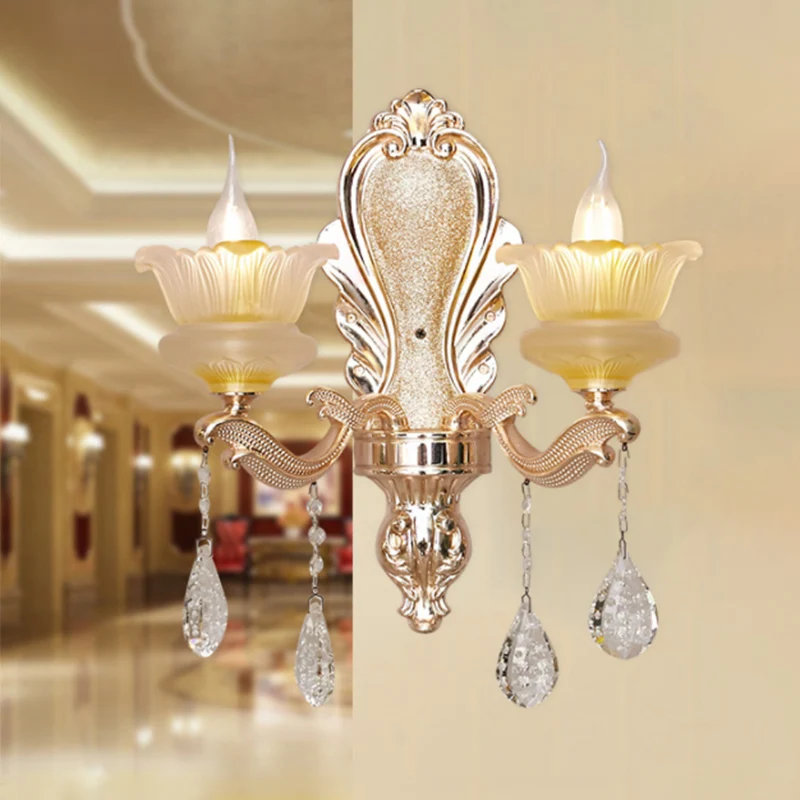 Mid Century Floral Wall Mount Lamp 2-lamps kristallen wandkandelaar verlichting goud voor woonkamer Clearhalo