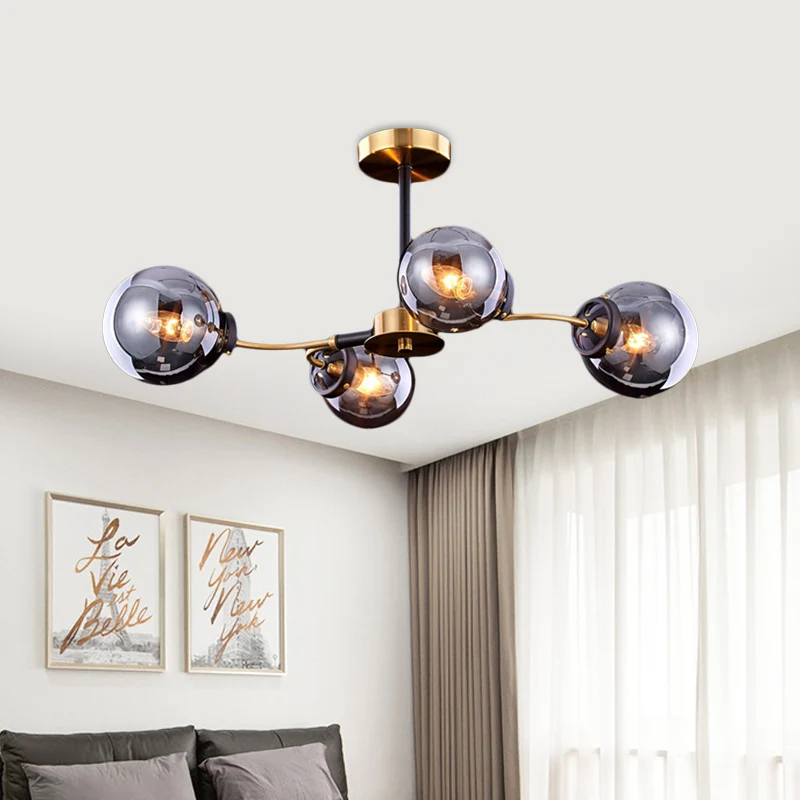 Mid Century Swirling Semi Flush Light Smoke Grey Glass 4 Lampen Slaapkamer Plafondverlichtingsarmatuur Clearhalo