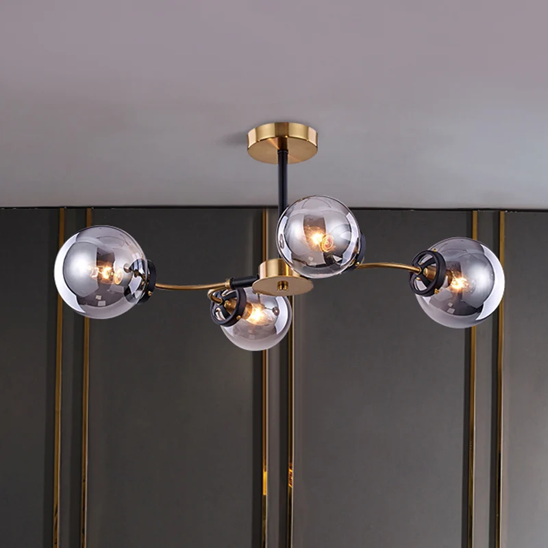 Mid Century Swirling Semi Flush Light Smoke Grey Glass 4 Lampen Slaapkamer Plafondverlichtingsarmatuur Clearhalo