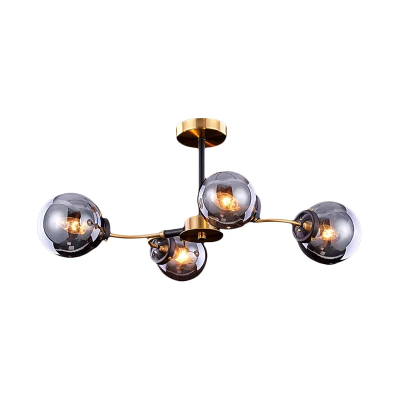 Mid Century Swirling Semi Flush Light Smoke Grey Glass 4 Lampen Slaapkamer Plafondverlichtingsarmatuur Clearhalo
