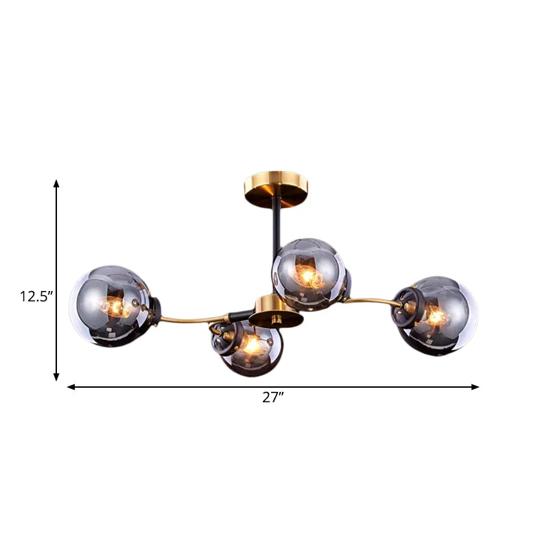 Mid Century Swirling Semi Flush Light Smoke Grey Glass 4 Lampen Slaapkamer Plafondverlichtingsarmatuur Clearhalo