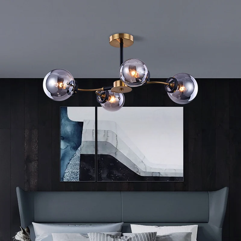 Mid Century Swirling Semi Flush Light Smoke Grey Glass 4 Lampen Slaapkamer Plafondverlichtingsarmatuur Clearhalo