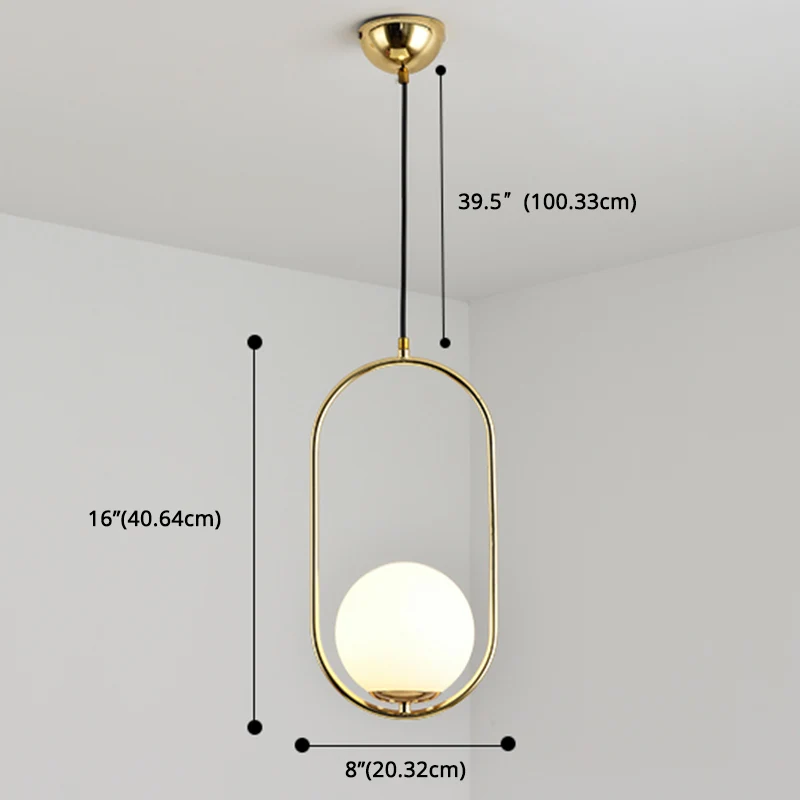 Mid-Century Design Globe Hanglamp Witte Glazen Kap Hanglamp met Metalen Ring Clearhalo