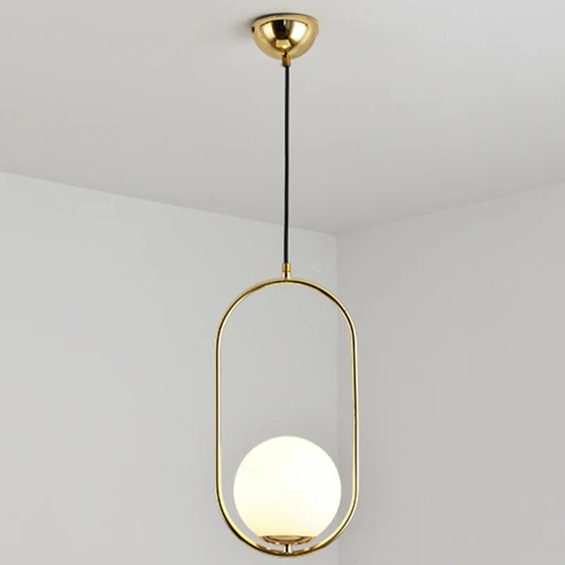 Mid-Century Design Globe Hanglamp Witte Glazen Kap Hanglamp met Metalen Ring Clearhalo