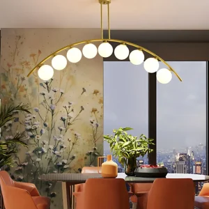 Mid-Century moderne gouden metalen eiland hanglamp bolvormige glazen eilandplafondlamp voor eettafel Clearhalo