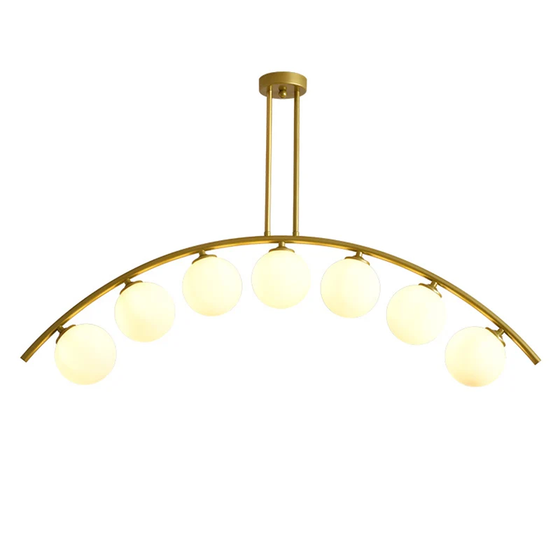 Mid-Century moderne gouden metalen eiland hanglamp bolvormige glazen eilandplafondlamp voor eettafel Clearhalo