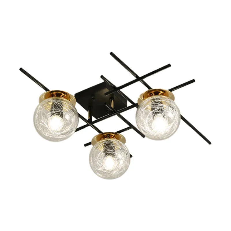 Minimaal 3 koppen semi-inbouwlicht met helder/rookgrijs glazen kap Zwarte bal dicht bij plafondlamp voor slaapkamer Clearhalo