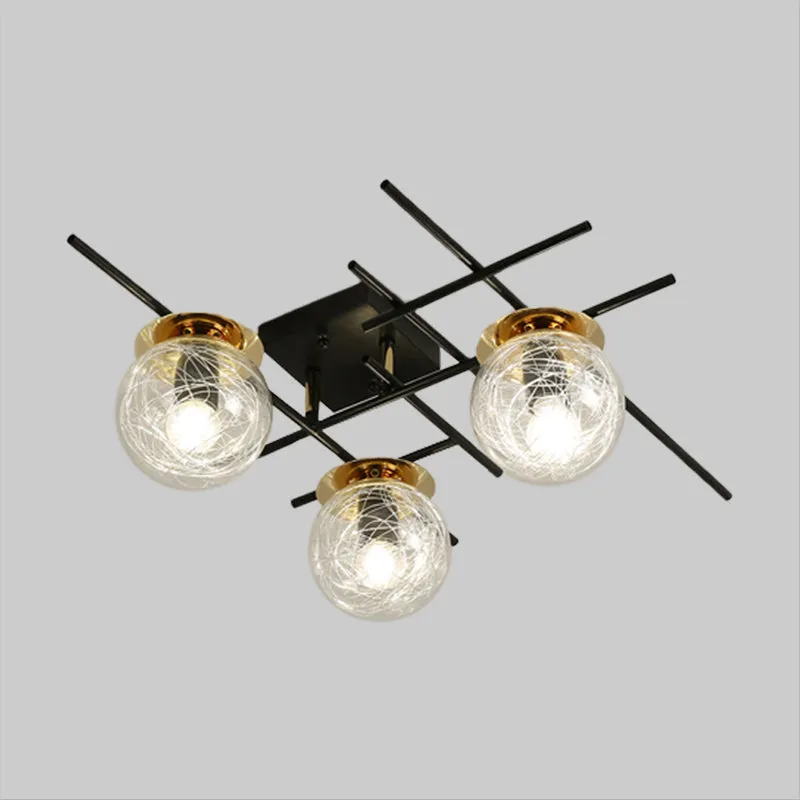 Minimaal 3 koppen semi-inbouwlicht met helder/rookgrijs glazen kap Zwarte bal dicht bij plafondlamp voor slaapkamer Clearhalo