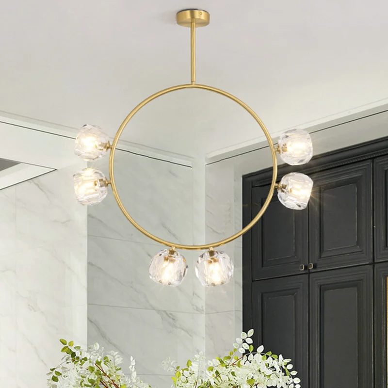 Minimale lus semi-inbouwlicht metaal 3/6 koppen gang LED-plafondverlichting goud met bolgefacetteerde kristallen kap Clear...