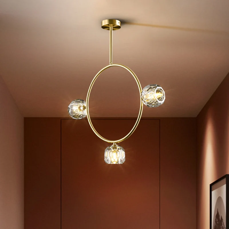 Minimale lus semi-inbouwlicht metaal 3/6 koppen gang LED-plafondverlichting goud met bolgefacetteerde kristallen kap Clear...