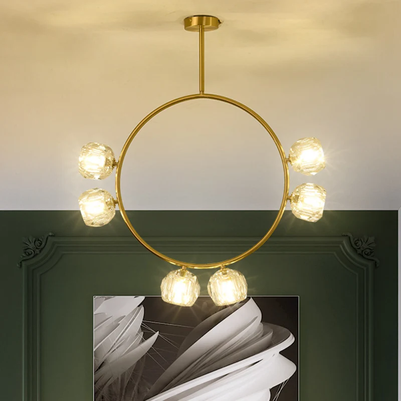 Minimale lus semi-inbouwlicht metaal 3/6 koppen gang LED-plafondverlichting goud met bolgefacetteerde kristallen kap Clear...
