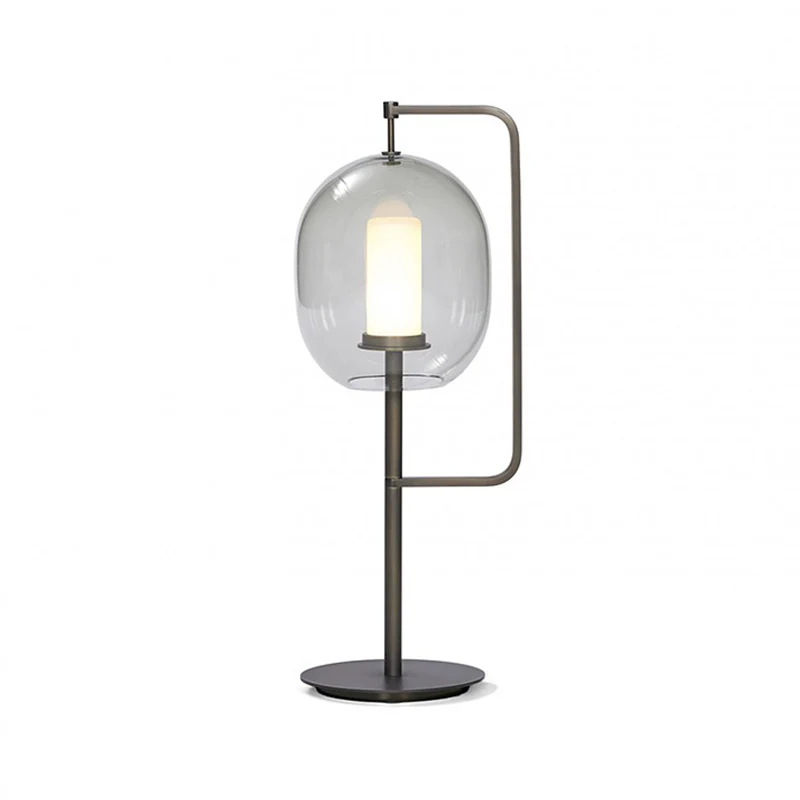 Minimale ovale tafellamp rookglas 1-kops eetkamer nachtkastje met haakse arm Clearhalo