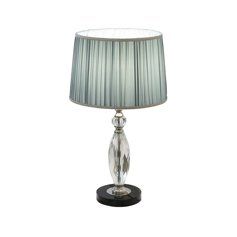 Minimalisme 1-lamps bureaulamp met stoffen kap Grijs/blauw Drum-nachtkastjelicht met heldere kristallen voet voor salon Cl...