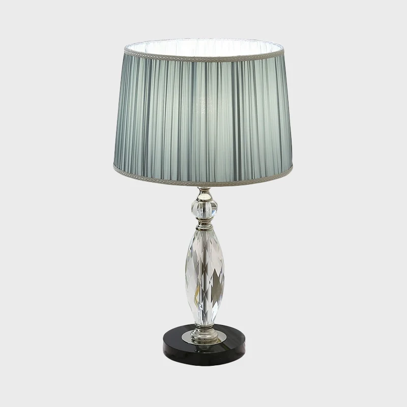 Minimalisme 1-lamps bureaulamp met stoffen kap Grijs/blauw Drum-nachtkastjelicht met heldere kristallen voet voor salon Cl...