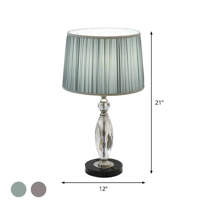 Minimalisme 1-lamps bureaulamp met stoffen kap Grijs/blauw Drum-nachtkastjelicht met heldere kristallen voet voor salon Cl...