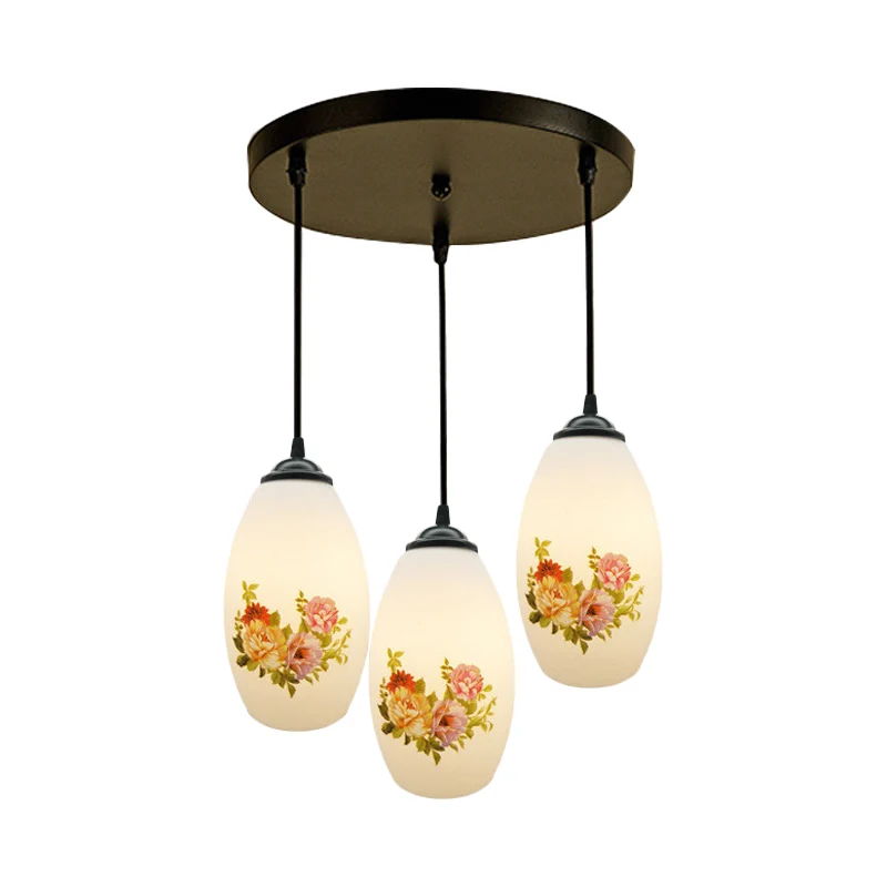 Minimalisme ovale multi-lamp hanger 3 koppen wit matglas hanglamp zwart met lineaire/ronde luifel Clearhalo