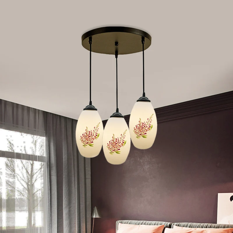 Minimalisme ovale multi-lamp hanger 3 koppen wit matglas hanglamp zwart met lineaire/ronde luifel Clearhalo