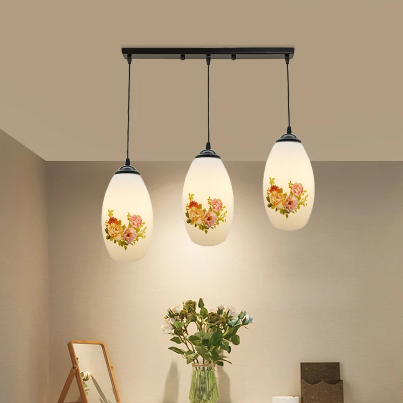 Minimalisme ovale multi-lamp hanger 3 koppen wit matglas hanglamp zwart met lineaire/ronde luifel Clearhalo