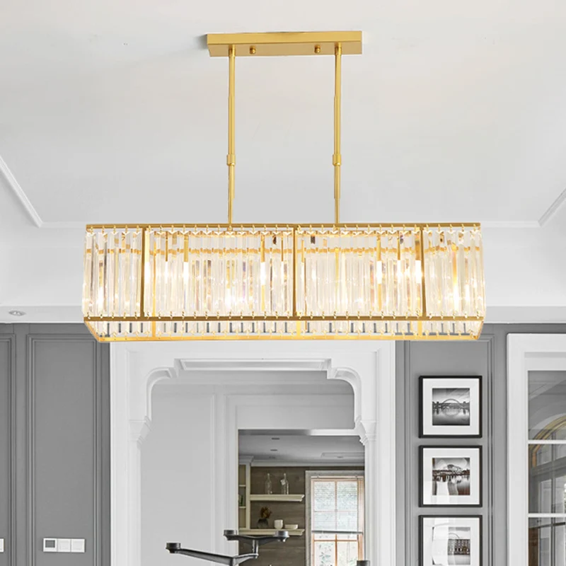 Minimalisme Rechthoekige eilandhanglamp Helder kristal 4 koppen Woonkamerplafondlamp Clearhalo