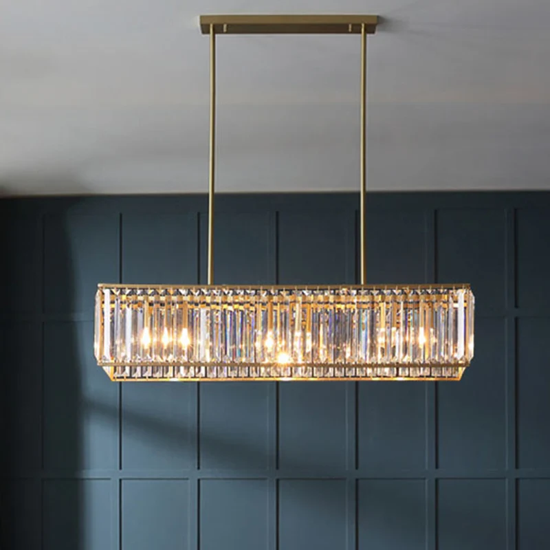 Minimalisme Rechthoekige eilandhanglamp Helder kristal 4 koppen Woonkamerplafondlamp Clearhalo