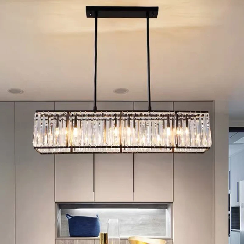 Minimalisme Rechthoekige eilandhanglamp Helder kristal 4 koppen Woonkamerplafondlamp Clearhalo