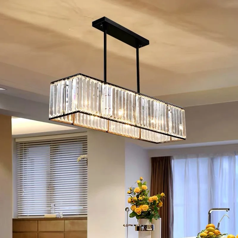 Minimalisme Rechthoekige eilandhanglamp Helder kristal 4 koppen Woonkamerplafondlamp Clearhalo