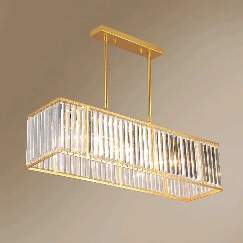Minimalisme Rechthoekige eilandhanglamp Helder kristal 4 koppen Woonkamerplafondlamp Clearhalo