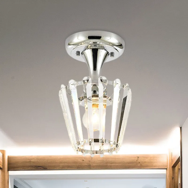 Minimalisme, taps toelopend mini-plafondarmatuur, 1-lichts kristal, semi-inbouwverlichtingsarmatuur chroom Clearhalo