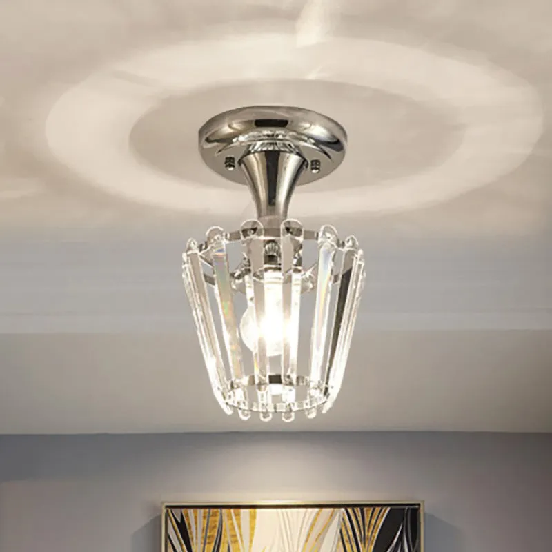 Minimalisme, taps toelopend mini-plafondarmatuur, 1-lichts kristal, semi-inbouwverlichtingsarmatuur chroom Clearhalo